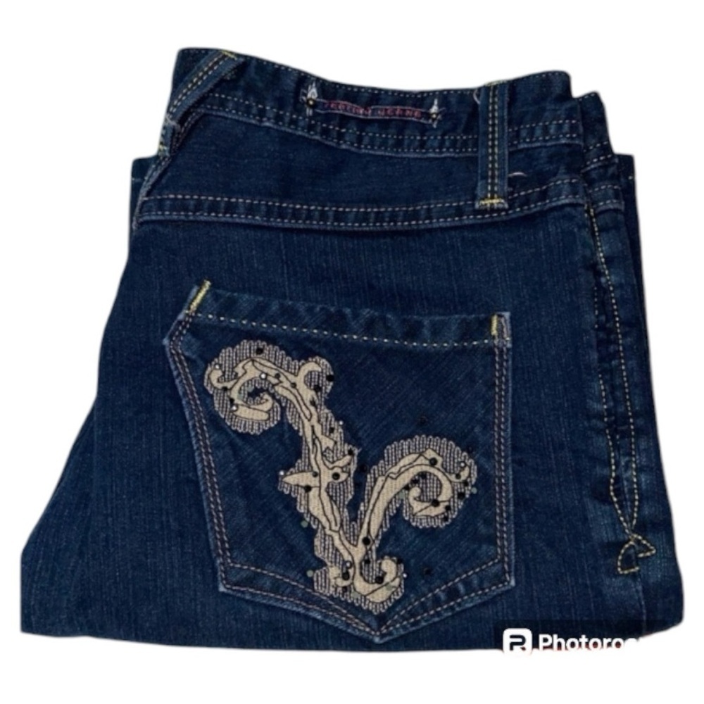 Vertigo Jeans Women’s Embroidered Flare Jeans Dark Wash Y2K Stretch Size 31 - Picture 4 of 9